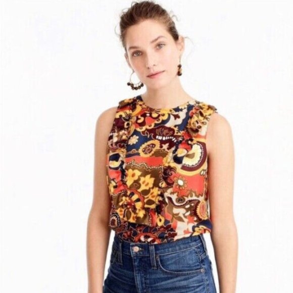 J. Crew Tops - J. Crew Darwin 100% Silk Twill Sleeveless Top Tank Retro Floral Size 6 H13277